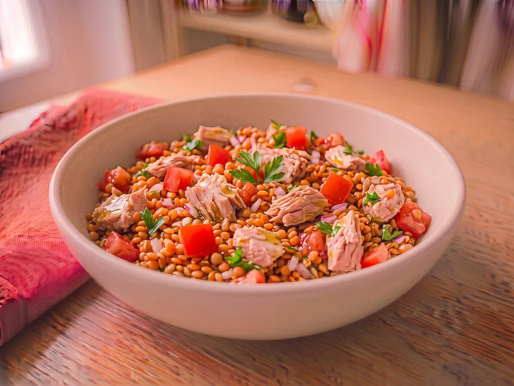 Red lentil salad with tuna and tomatoes, a serving idea