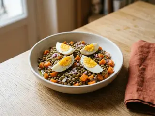 Salade de lentilles, œufs et carottes