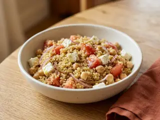 Quinoa salad with chickpeas, tomatoes and feta