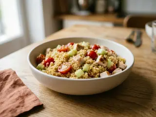 Salade de quinoa, poulet grillé et tomates cerises