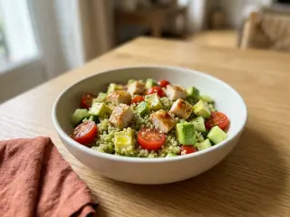Salade de quinoa, poulet rôti et avocat