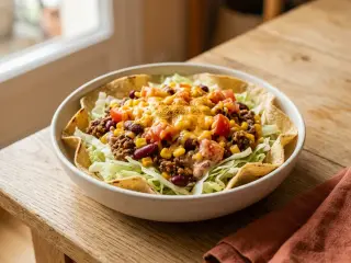Salade tacos au bœuf, haricots rouges et cheddar