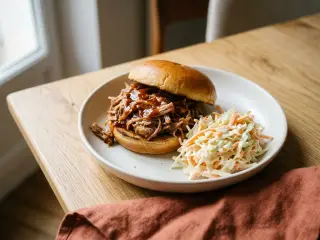 Sandwich au porc effiloché barbecue et coleslaw