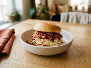 BBQ pulled chicken sandwiches with coleslaw