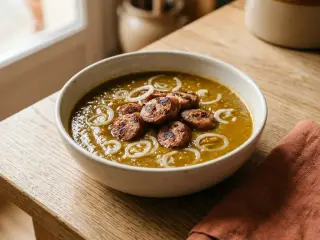 Soupe de pois cassés et saucisses de Toulouse