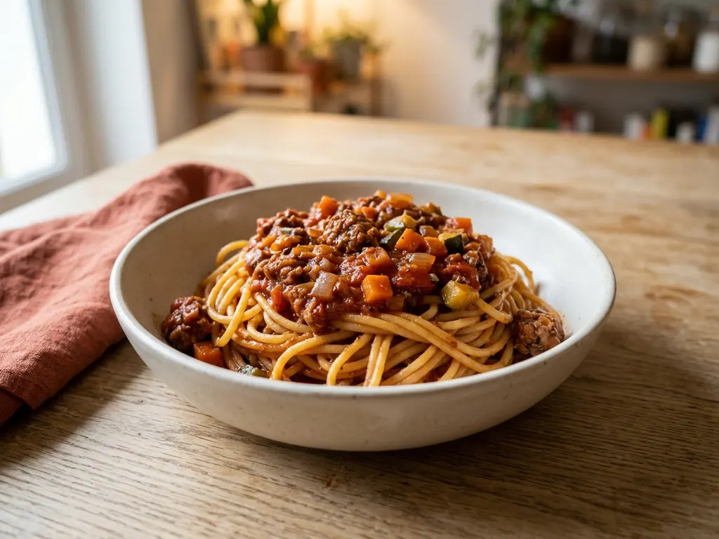 Spaghetti bolognaise maison aux courgettes et carottes