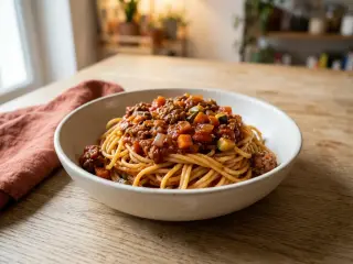 Spaghetti bolognaise maison aux courgettes et carottes