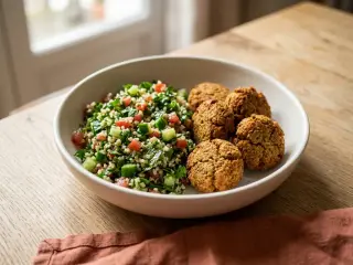 Taboulé libanais maison et falafels croustillants