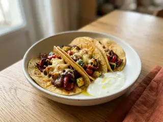 Tacos maison aux légumes rôtis et sauce yaourt-citron