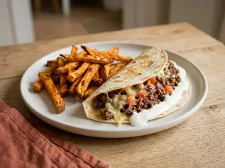 Tacos maison bœuf-fromage et frites de patates douces