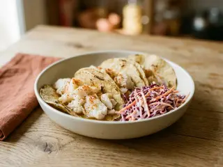 Tacos maison de poisson blanc et coleslaw léger