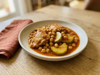 Tajine de poulet aux pois chiches et courgettes
