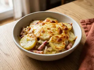 Tartiflette express aux pommes de terre, lardons et reblochon