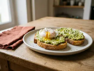 Whole wheat avocado toast with poached egg