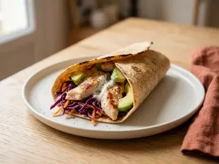 Wrap protéiné poulet-avocat et salade de chou rouge