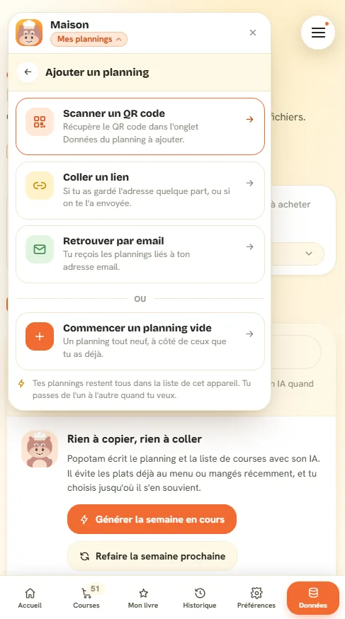 Plusieurs plannings sur un appareil