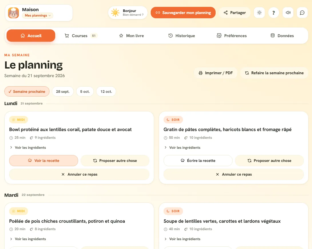 Le planning de la semaine